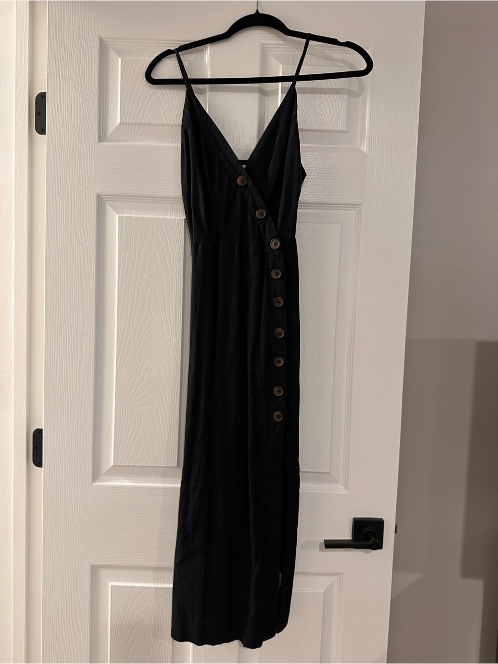 Urban Outfitters Asynnetrical Black Midi Button-Front Spaghetti Strap Dress
